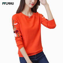Slim Embroidery O-Neck Knitted Pullovers Women Trendy Long Sleeve Sweaters Autumn Clothes Orange Lady Knitwear Tops Femme 2024 - buy cheap