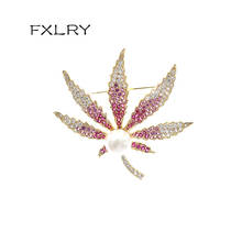 FXLRY Elegant Multicolor Micro Pave Cubic Zirconia Maple Leaf Pearl Brooches For Mother Gift Shawl Coat Jewelry 2024 - buy cheap