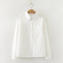 TingYiLi Basic Pocket Front White Blouse Shirt Women Spring Autumn Long Sleeve Tops Korean Style Ladies Girls Plain Cotton Shirt 2024 - buy cheap