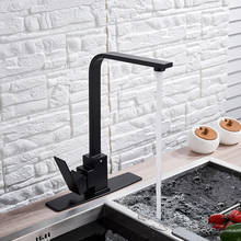 Mattle-grifo de cocina de acero inoxidable con mango cuadrado, grifería montada en cubierta para baño, mezclador de agua fría y caliente, color negro 2024 - compra barato