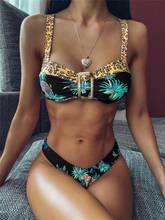 Low Waist Swimwear 2020 New Green Leaf Print Bikinis Women Swimsuit Vintage Retro Bathing Suit Halter Biquini Maillot De Bain 2024 - buy cheap