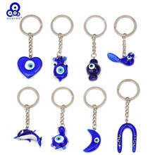 LUCKY EYE Heart Moon Tortoise Blue Turkish Evil  Eye Keychain Car Keyring Alloy Silver Color Key Chain Holder for Women Men BE02 2024 - buy cheap