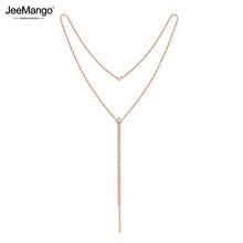 Jeemango moda aço inoxidável longo camisola corrente colar rosa ouro cz cristal charme gargantilha colar para mulher jn17070 2024 - compre barato