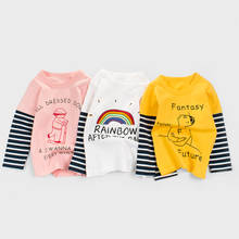 Ropa de estilo coreano para niños, camiseta de manga larga con dibujos animados para niñas de 2 a 6 años, Tops a rayas para bebés, 2021 2024 - compra barato