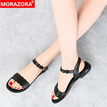 MORAZORA Plus size 34-43 New Genuine Leather Shoes Woman Buckle Flat Sandals Solid Color Casual Summer Women Sandals Footwear 2024 - buy cheap