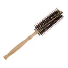 Escova de cabelo redonda com cabo de madeira pente de cerdas marrom 2024 - compre barato
