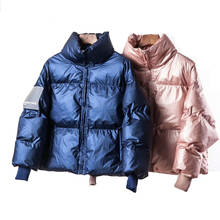 Parka de plumón brillante para mujer, chaquetas de talla grande, abrigo grueso azul cálido, chaqueta holgada de invierno, 2019 2024 - compra barato