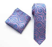 Conjunto de gravata azul com design exclusivo masculino, gravatas clássicas cor-de-rosa com bolso e quadrado 2024 - compre barato