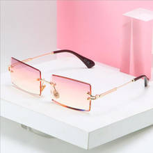 High Quality Small Rectangle Sunglasses Women Purple Pink Shades Brand Design Rimless Square Sun Glasses For Female Chic Eyewear 2024 - buy cheap