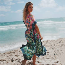 2022 Multicolored Bikini Cover-ups Sexy V-neck Half Sleeve Boho Summer Beach Dress Plus Size Beach Wear Swim Suit Cover Up Q1089 2024 - buy cheap