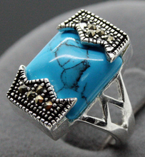 12*20mm anel prata esterlina 925 anel azul turquesa natural tamanho 7/8/9/10 2024 - compre barato
