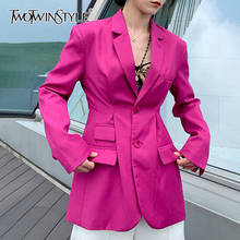 Twotwinstyle-blazer feminino assimétrico com manga longa, túnica feminina entalhada, roupa fashion 2020 2024 - compre barato