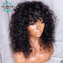 Pelucas de cabello humano rizado para mujer, peluca hecha a máquina con flequillo, 180 de densidad, Remy, brasileño, temporada de flores 2024 - compra barato