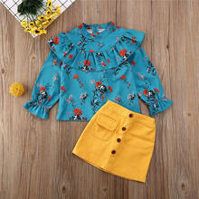 Toddler Baby Kids Girls Long Sleeve Floral Print Ruffle Tops Button Mini Skirts Casual Summer Outfit Set Baby Girl Clothes 2020 2024 - buy cheap