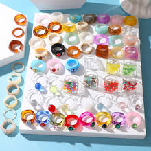 FAMSHIN 2021 New Cute Transparent Resin Colorful Fruit  Acrylic  Rings For Women  Geometry Irregular Ring  Korea Fashion Jewelry 2024 - buy cheap