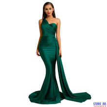 One Shoulder Sexy Maxi Dress Long Strap Evening Party Dress Gown Green Navy Brugundy Satin 2024 - buy cheap