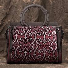 Luxury Tote Bag Genuine Leather Retro Women Handbag 2022 Spring Female Handmade Embossing Cowhide Floral Shoulder Crossbody Bags 2024 - buy cheap