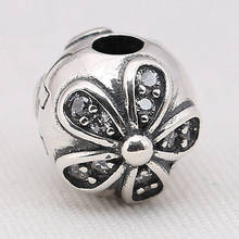 S925 Silver DIY Jewelry Dazzling Daisies Clips Stoppers Charm fit Lady Bracelet Bangle Crystals Clear CZ 2024 - buy cheap