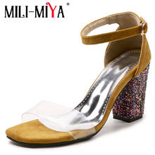 MILI-MIYA Big Size 34-50 Sexy Women Heeled Sandals Ankle Strap Pumps Two Kink Of Heels For You Bling Bling Square Heels Shoes 2024 - buy cheap