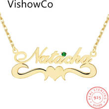 VishowCo Custom Name Necklace Personalized 925 Sterling Silver Name Gold Choker Necklace Heart Pendant Nameplate For Women Gifts 2024 - buy cheap