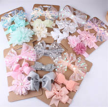 3Pcs/Set Kids Cute Glitter Sequins Big Bow Flower Headbands Baby Girl Toddler Hair Band Headwear White Beige Gray Pink Orange 2024 - buy cheap