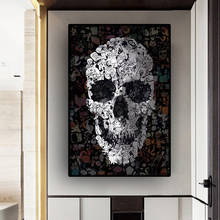 Doodle Skull Paintings Black and White Canvas Painting Wall Art Halloween Posters and Prints for Living Room Decor Bedroom 2024 - buy cheap