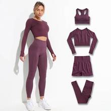 2pcs seamless hyperflex workout sport outfits for women sportswear athletic clothes gym Long Sleeve Crop Top High Waist Leggings 2024 - buy cheap