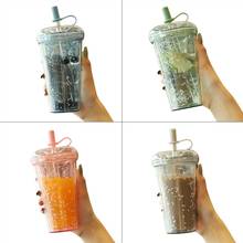 420ml Reusable Sparkling Glitter Cup with Lid Straw Transparent Sequins Water Bottle Cute Plastic Double Layer Drink Mug 2024 - buy cheap