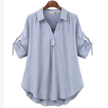 Blusa holgada informal de verano para mujer, Camisa lisa de media manga con cuello vuelto, talla grande, 2021 2024 - compra barato