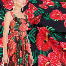 100X145cm модное платье с изображением сицилийских огненный цветок 100% хлопок или имитирующего шелк атласная ткань для женщин, летние нарядные блузки пижамы DIY Швейные 2024 - купить недорого