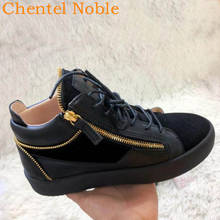 Chentel-zapatos de cuero aterciopelado para hombre, zapatillas de vestir informales, con cadena de Metal, con cordones y cremallera, Color negro 2024 - compra barato