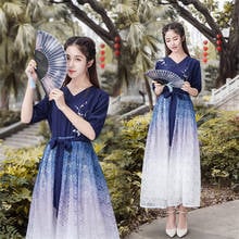 Vestido Hanfu degradado para mujer, disfraz chino antiguo de princesa de hadas, bordado púrpura, flor de ciruelo, ropa de Baile Folclórico para actuaciones 2024 - compra barato