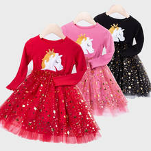 Autumn Spring Kids Casual Long Sleeve Shining Star Dress For Girls Unicorn Party Tutu Princess Dress Children Clothing 3-8 Years 2024 - buy cheap