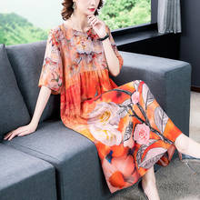 Women Boho Floral Mulberry Silk Maxi Dress Summer Vintage Casual 4XL Size Chiffon Dress 2021 Elegant Bodycon Party Vestidos 2024 - buy cheap