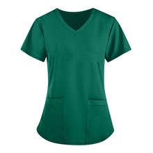 Женская футболка с коротким рукавом, V-образным вырезом и карманами 2024 - купить недорого