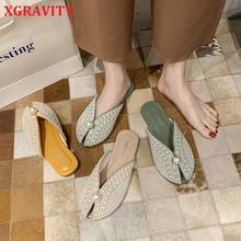 XGRAVITY Pearl Beading Closed Toe Round Toe Summer Shoes Elegant Ladies Fashion V Cut Design Women Slides Female Slides B168 2024 - buy cheap