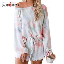 SEBOWEL Female Tie-Dye Home Wear Long Sleeve Tops Shorts Bottoms Set Summer Woman Print Pajamas Two Piece Set Outdoor Loungewear 2024 - buy cheap