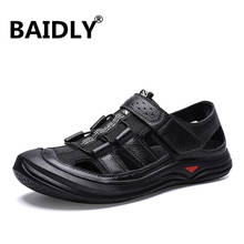 New Fashion Summer Beach Breathable Men Sandals Genuine Leather Men's Sandal Brand Men Summer Shoes Breathable Slippers 2024 - buy cheap