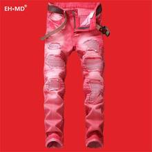 Eh · md®Calça jeans masculina de algodão, plissada, feita em algodão, slim, personalizada, para high street, nova, 2020 2024 - compre barato