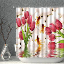 Cortina de chuveiro flor estampa de tulipas, cortina de banheiro de poliéster à prova d' água tecido decoração de banho conjunto de quarto de casa 2024 - compre barato