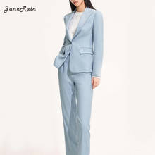 Junerain blazer de trabalho único botão feminino, terno ol com calças entalhadas, jaquetas com calça, duas peças, conjuntos de moda coreana 2024 - compre barato