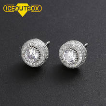 ICEOUTBOX Gold Color Iced Out Round Bling Stud Earring Men Hip Hop Luxury Rhinestone Geometry Stud Earrings For Women Jewelry 2024 - buy cheap
