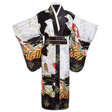 Yukata-Kimono de satén tradicional japonés para mujer joven, bata de baño, ropa de efecto Vintage, vestido estampado, talla única 2024 - compra barato
