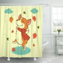 Dog Jumping Autumn Puddles Welsh Corgi for Xmas New Shower Curtain Waterproof Fabric 72 x 72 Inches Set with Hooks 2024 - buy cheap