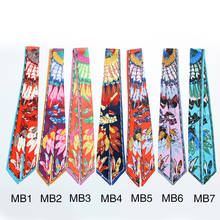 Classic Feather Skinny Silk Scarf New Luxury Brand Bag Scarf For Women Head Scarf Long Handle Bag Scarves Wraps Drop Shipping 2024 - buy cheap