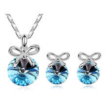 2021 New Arrival silver plated jewelry Hearts and Arrows Austrian Crystal Earrings Necklace Set Satellite - sweet knot 2024 - buy cheap