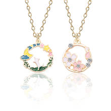 Cute Girl Novelty Korean Style Flowers Necklace For Women Enamel Moon Star Crystal Garland Pendant Necklace Female Jewelry Gift 2024 - buy cheap