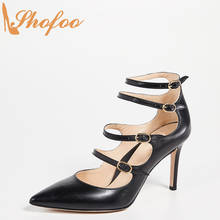 Zapatos negros con hebilla de cuatro correas para oficina de moda para mujeres con tacones altos y finos para mujeres de talla grande 14 16 Shofoo 2024 - compra barato