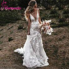 Mermaid Boho Wedding Dresses 2020 Lace Appliques V-Neck Beach Bridal Sexy Backless Wedding Gown Vestido De Noiva 2024 - buy cheap