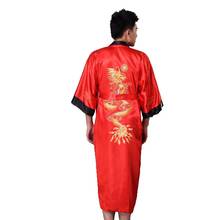 Roupão de banho reversível, preto, vermelho, chinês, masculino, cetim, vestido, tradicião, bordado, dragon, roupa de dormir, robe quimono para homens 2024 - compre barato
